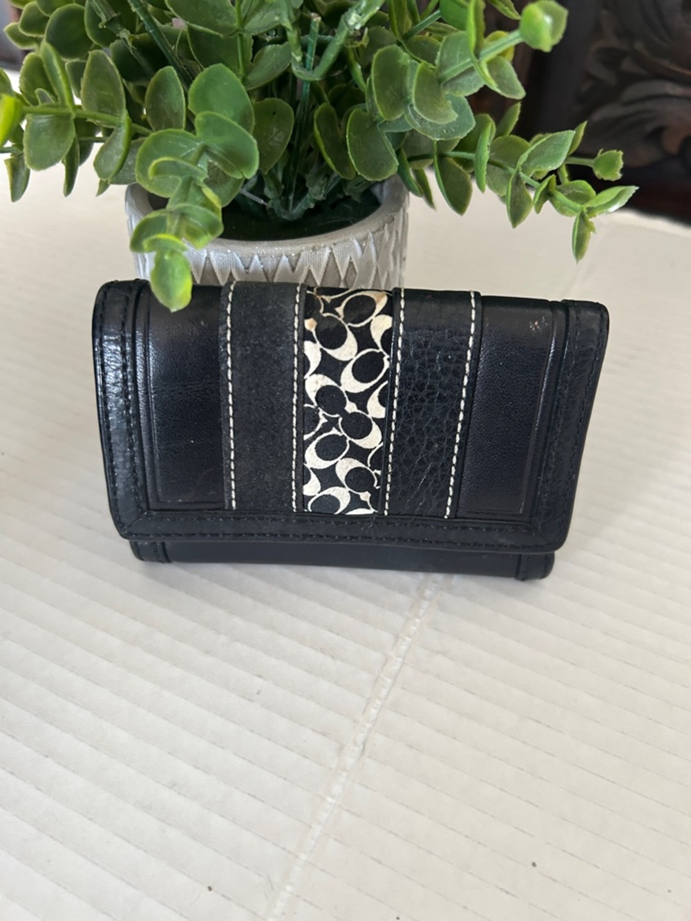 Coach Black Leather Shoulder Bag with Signature Stripe and Matching Wallet - Picture 15 of 17